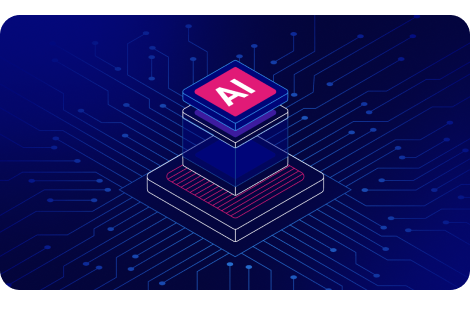 Illustration of a glowing AI chip over a digital circuit background representing TrustArc’s AI governance maturity quiz for assessing organizational AI governance programs.