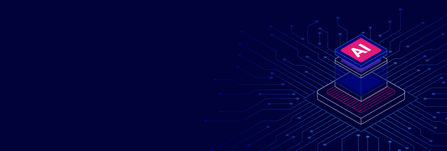 Illustration of a glowing AI processor chip on a dark circuit board background, symbolizing advanced responsible AI technology, innovation, and governance.