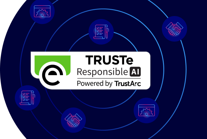 TrustArc homepage hero image with visuals emphasizing privacy and compliance around Respondible AI Certification