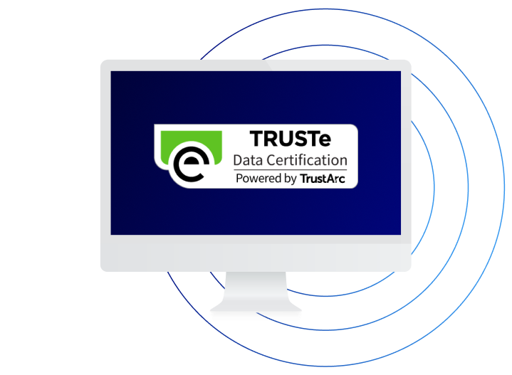 Illustration of TRUSTe Enterprise Privacy Certification badge and digital security