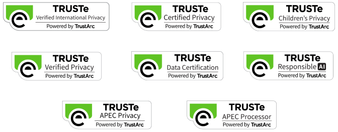 Composite image of multiple TRUSTe privacy seals demonstrating certification across industries